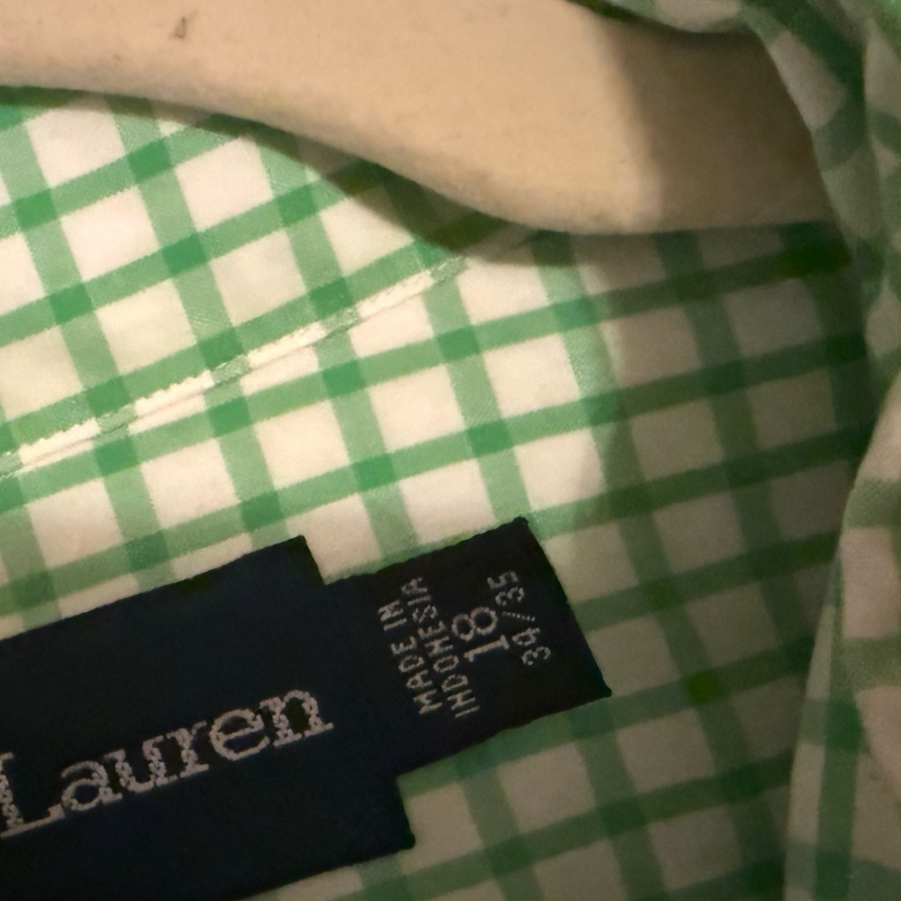 Ralph Lauren Classic Fit Green White Check Button-Down Shirt Men’s Size 18 34-35 - Picture 6 of 7